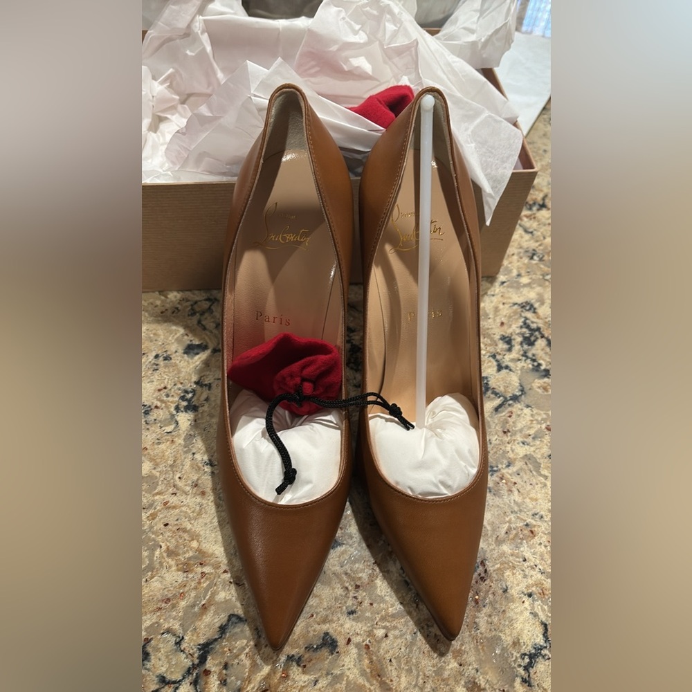 Christian Louboutin Brown Leather Pointed Toe Pumps